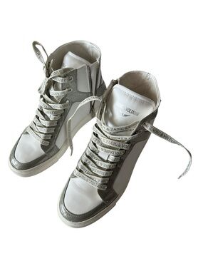 Zadig & Voltaire High Flash Infinity Leather Sneakers White Silver Glitter EU 38